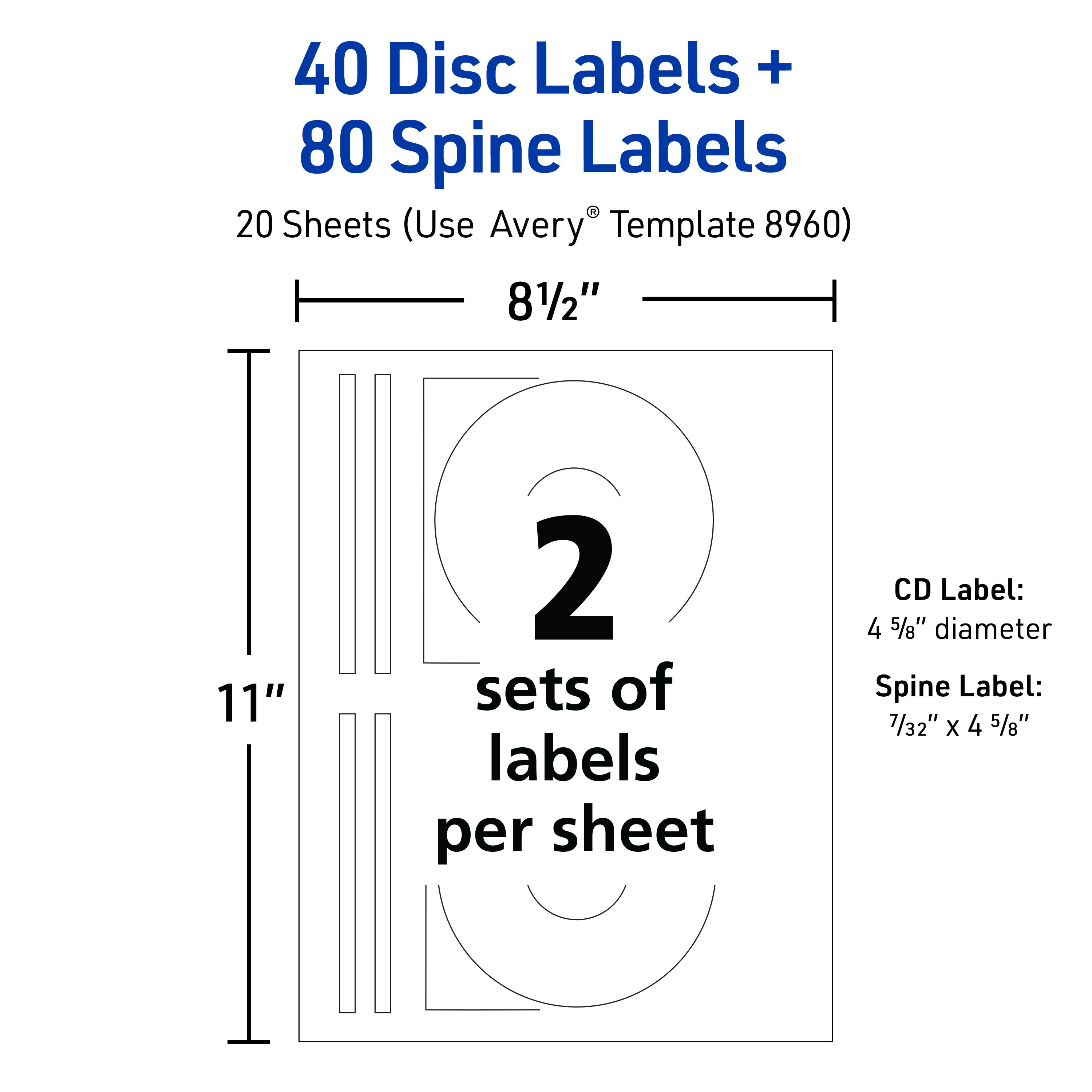 Full-Face CD Labels, 40 CD Labels & 80 Spine Labels 8960 | Avery